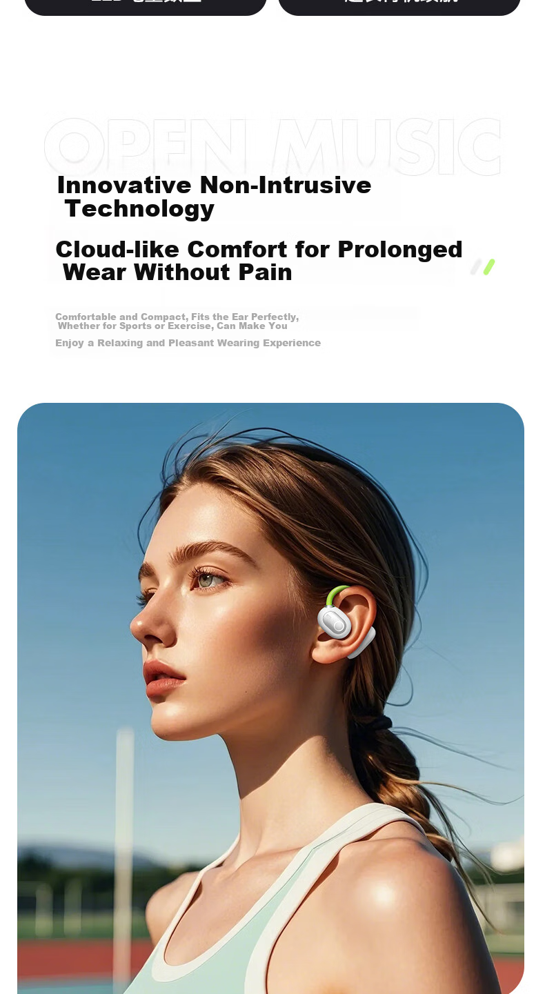 CLAISON [2025 New Model | Berlin Voice] Bluetooth Headphones, Ear-Hook Style, LED Display, Bone Conduction Concept, Wireless, Non-In, Open-Ear Design, Long-Lasting Battery Life, M80-White 2