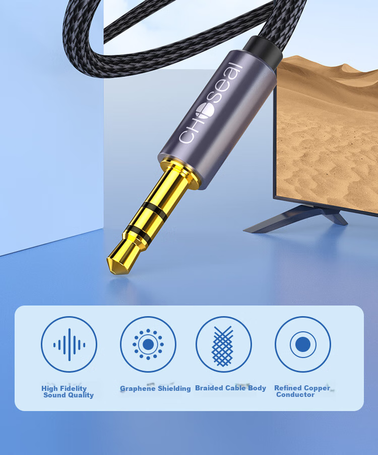 CHOOSEAL (CHOSEAL) 3.5mm Male to Male Car AUX Audio Cable, Graphene Shielded Braided Wire Body, Phone Laptop Headphone Speaker Connection Cable, 2 Meters, QS3566T2 2