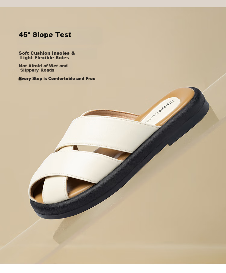 ZHR Women's Half Slippers, New Summer Style with Cross Straps And Closed-Toe Design, Fashionable Outdoor Sandals for Women, AB12 Beige Color, Size 40 4