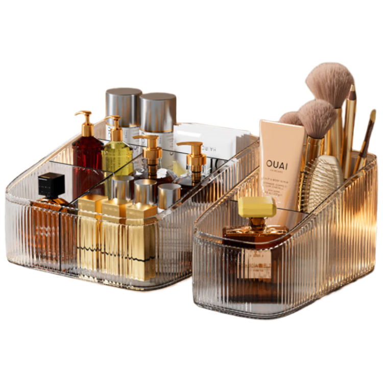 EACHY Mirror Cabinet Desktop Cosmetic Storage Box Lipstick Makeup Brush Holder Dressing Table Skincare Organizer 4 Compartments
