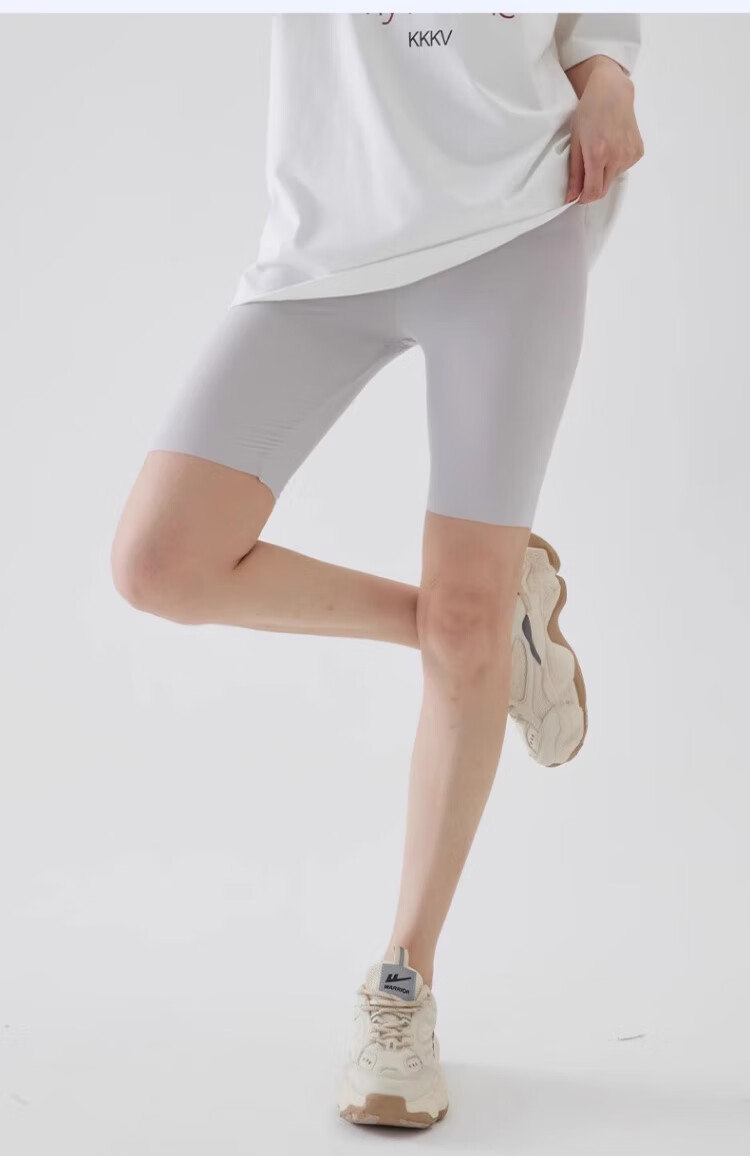 Xueqiman Women's 5-Minute Sharkskin Shorts Summer Seamless Ice Silk Ultra-Thin Fitness Plus Size Outerwear Yoga Safety Leggings Shorts 14