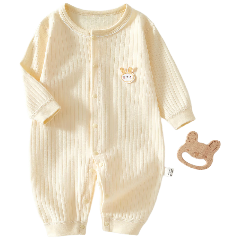 Aibaoshi Baby Romper, Spring And Autumn Pure Cotton Infant Onesie, Newborn Clothes, Pajamas, Yellow, 73cm, T142