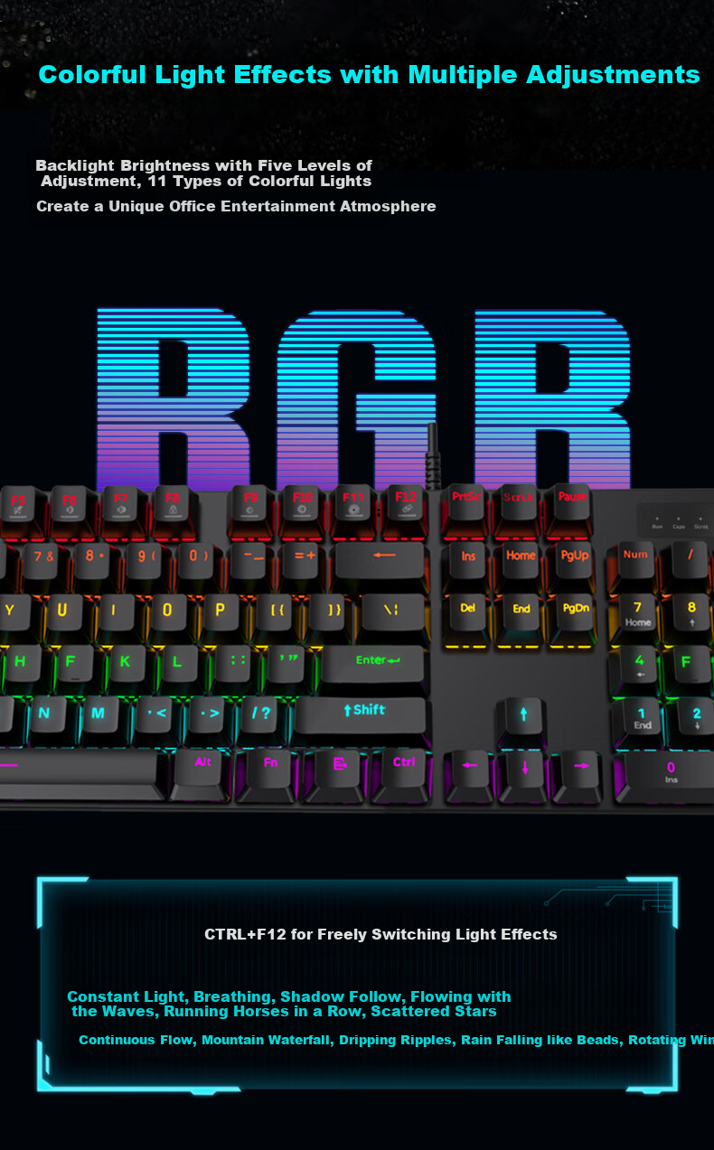 Aigo DK104 Mechanical Keyboard And Mouse Combo Wired Plug-And Gaming Office Keyboard And Mouse Set Full Anti-Ghosting RGB Lighting Black Red Switch 8