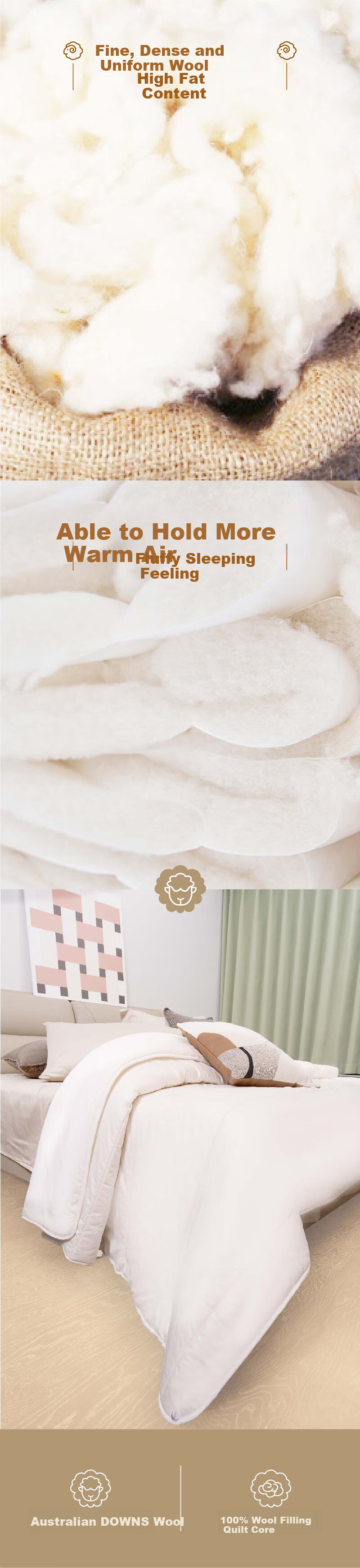 One's Member, 100% Australian Imported Pure Wool Comforter, Class A Cashmere, Antibacterial Spring Autumn All-Season Duvet Insert, 200*230cm 4