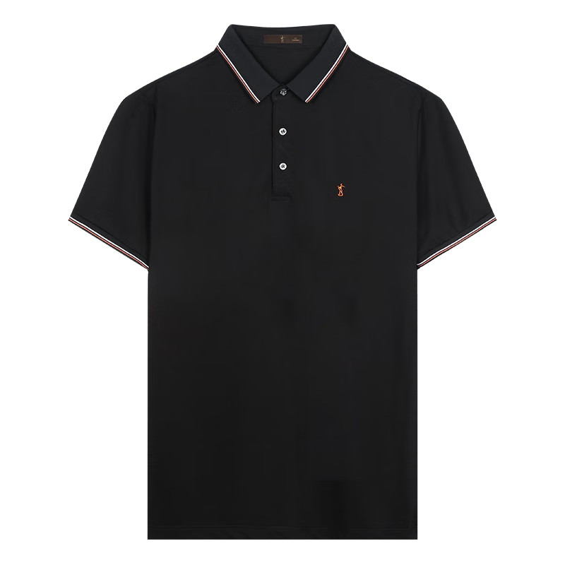Caizi Men's Summer Short Sleeve Polo Shirt Silk 5A Antibacterial Breathable Embroidered Striped Contrast Collar Solid Color Collar Base Shirt