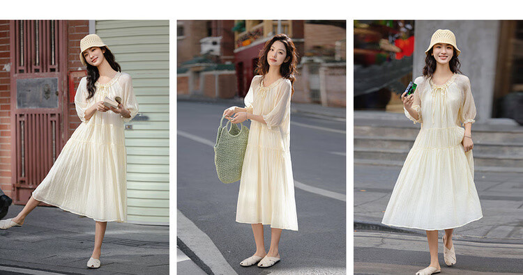 Demana [Moon Kiss Lily of the Valley] Spring Artistic Style Breathable Tencel Adjustable Tie Wrinkled Long Dress for Women 1