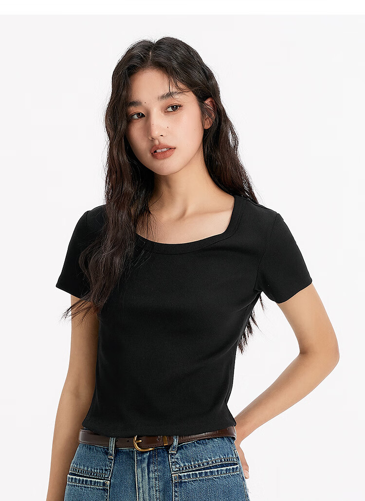 Semir Women's Short-Sleeve T-Shirt, Summer Cropped Fitted Round Neck Regular Shoulder Top 101325100006 17