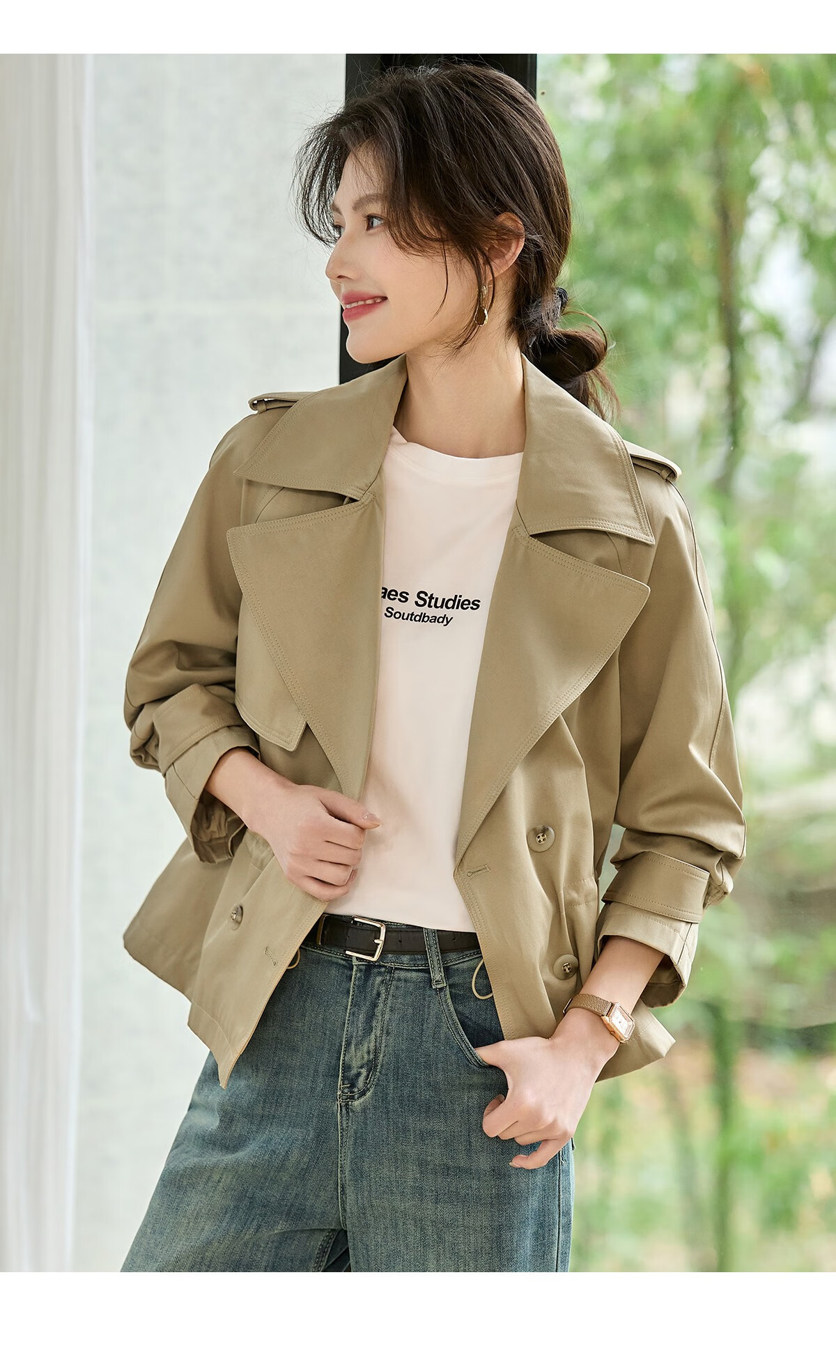 Taxiang British Style Short Windbreaker for Petite Women, Loose-Fitting Short Jacket, Versatile Casual Outerwear for Spring And Autumn, T51D025 12