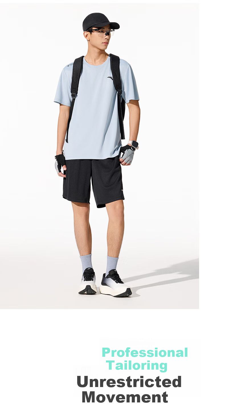 Anta Quick-Dry Set | Men's Summer Sports Short Sleeve T-Shirt and Shorts Two-Piece Moisture-Wicking Breathable Running Fitness Training Suit 12