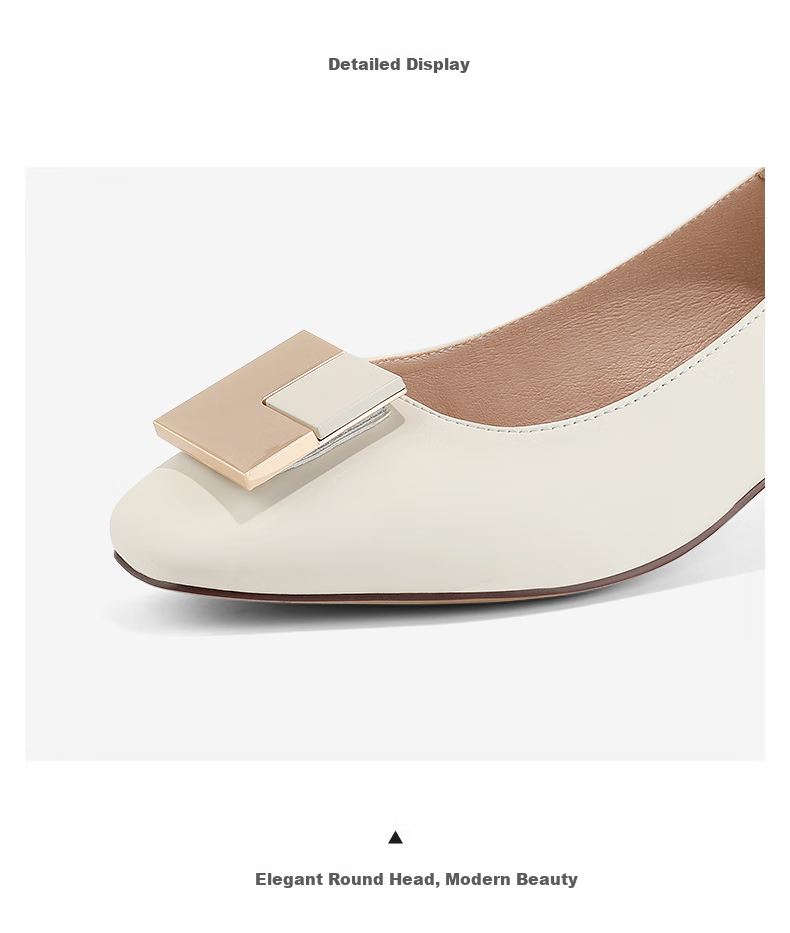 DAPHNE Women's Single Shoes, Summer 2022, Chunky Heel, Shallow Mouth, Small Leather Shoes, French High Heels, Beige, Size 36 4