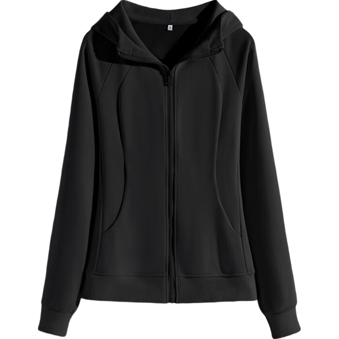 MJ STYLE Waist-Cinching Hooded Sweatshirt Jacket for Women, New Spring And Autumn 2026 Style, Petite Solid Color Slim-Fit Zip-Up Cardigan Top