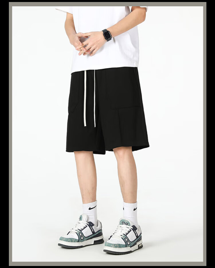 Homlean American-Style Heavyweight Casual Shorts for Men, Summer Loose Breathable Sports Solid Color Versatile LS22 Flax Gray S 8
