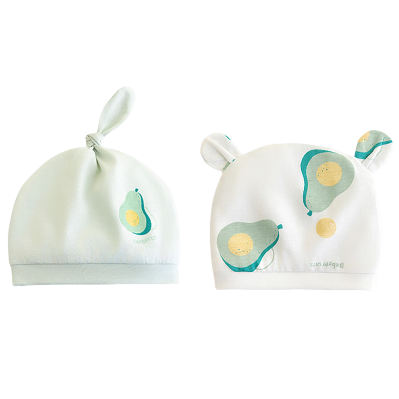 Babyprints Baby Newborn Cotton Cap 2-Pack Spring Summer Infant Soft Fontanelle Protection Hat Lightweight Green