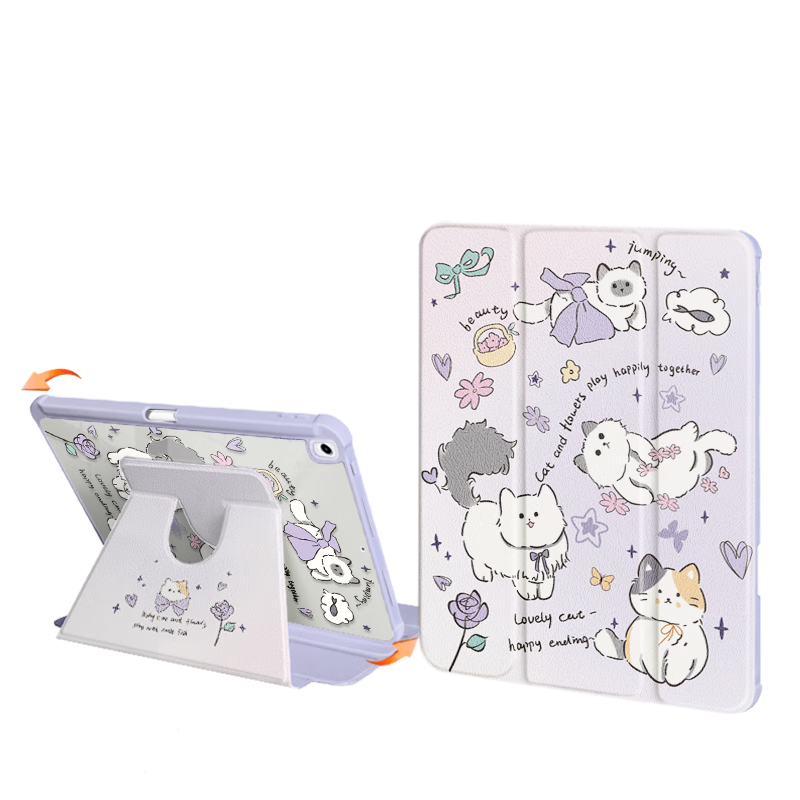 Asiwa IPad Case for IPad 9/10.2 Inch with Pencil Holder, IPad Air 3 Tablet Case 10.5 Inch, 360-Degree Rotating Landscape/Portrait Support, Cartoon Painted Silicone Shockproof Anti-Bend