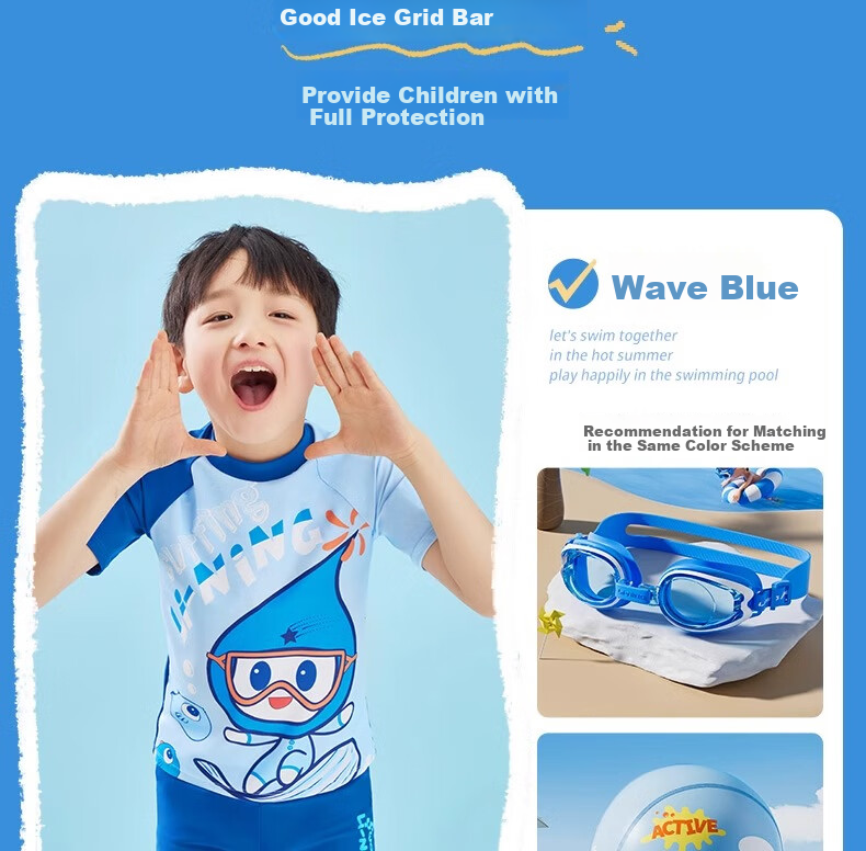 Li-Ning Children's Swimsuit, Girls' Two-Piece Sports Swimwear, Cartoon Design, Skin-Friendly, Quick-Drying Swimwear 11