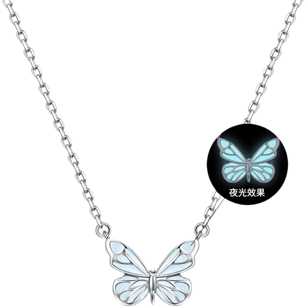 FanciFanci Butterfly Glow Necklace Light-Up Butterfly Silver Pendant Women's Luxury Birthday Gift for Girls