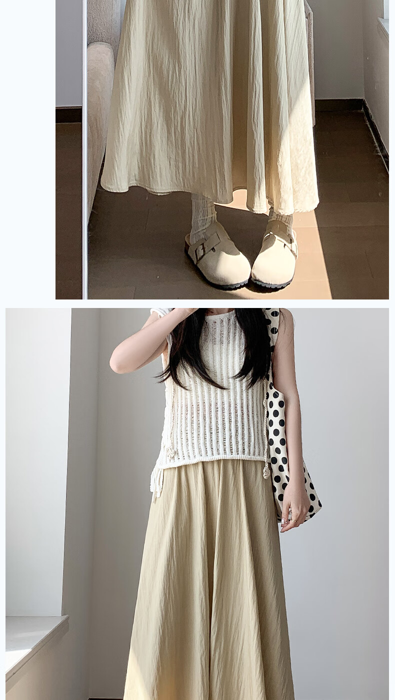 Langsha Women's Summer High-Waist Draped A-Line Skirt Loose Comfortable Elastic Waist Casual Slimming Skirt 14