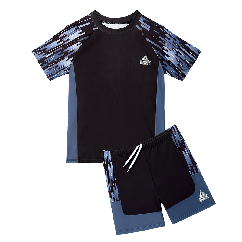 PEAK Children's Swimwear, Boys' Swim Trunks, Two-Piece Swimsuit for Boys, Big, Medium And Small Kids, Baby Swimwear Set, Gray And Black, Size 140