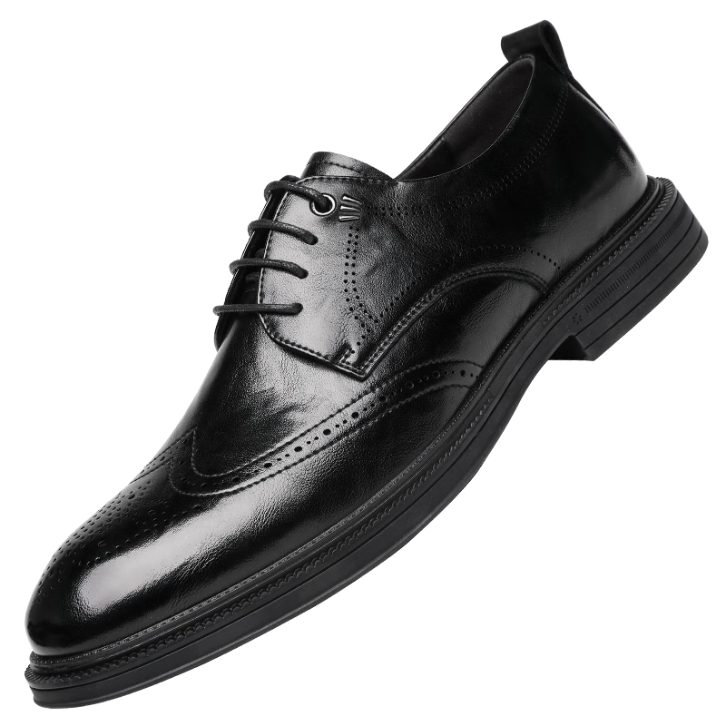 CARTELO Top-Grain Leather Men's Shoes, 2025 New Brogue Business Casual Shoes, Men's Leather Shoes, K055 Black, Size 38