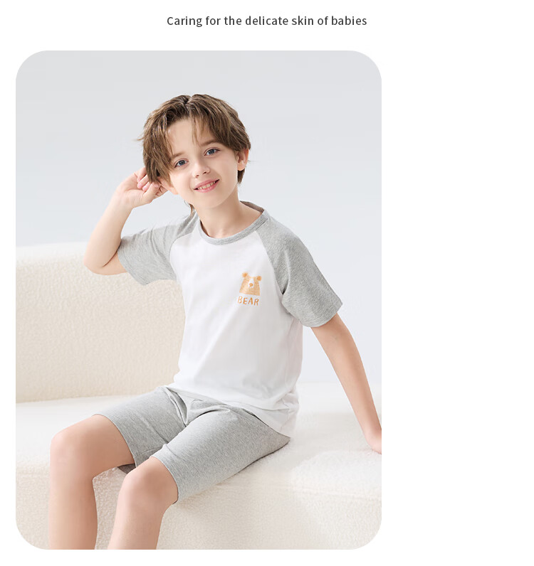 MiiOW Children's Pajamas [100% Cotton], Boys' Summer Thin Short-Sleeve Round Neck Sleepwear, Baby And Older Child Home Wear Set 5