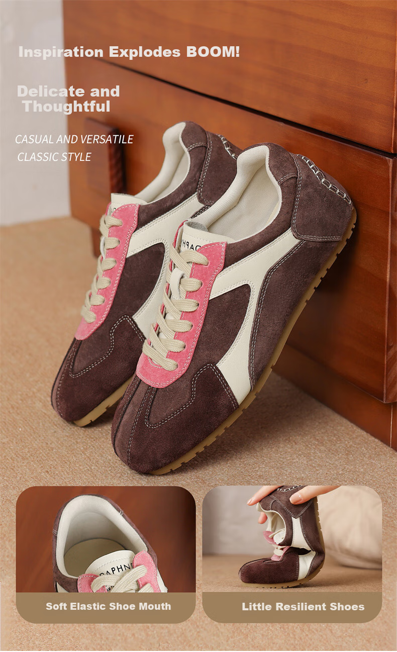 DAPHNE Casual Shoes for Women, Retro Versatile Dexun Shoes, Color-Block Flat Comfortable Women's Shoes 4024404233 Khaki 39 5