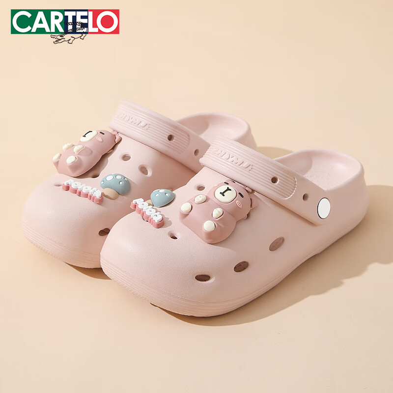 CARTELO Women's Perforated Shoes, Summer Sandals, Casual Slippers for Outdoor Wear, Beach Shoes, 1581 Lotus Pink, Size 36-37