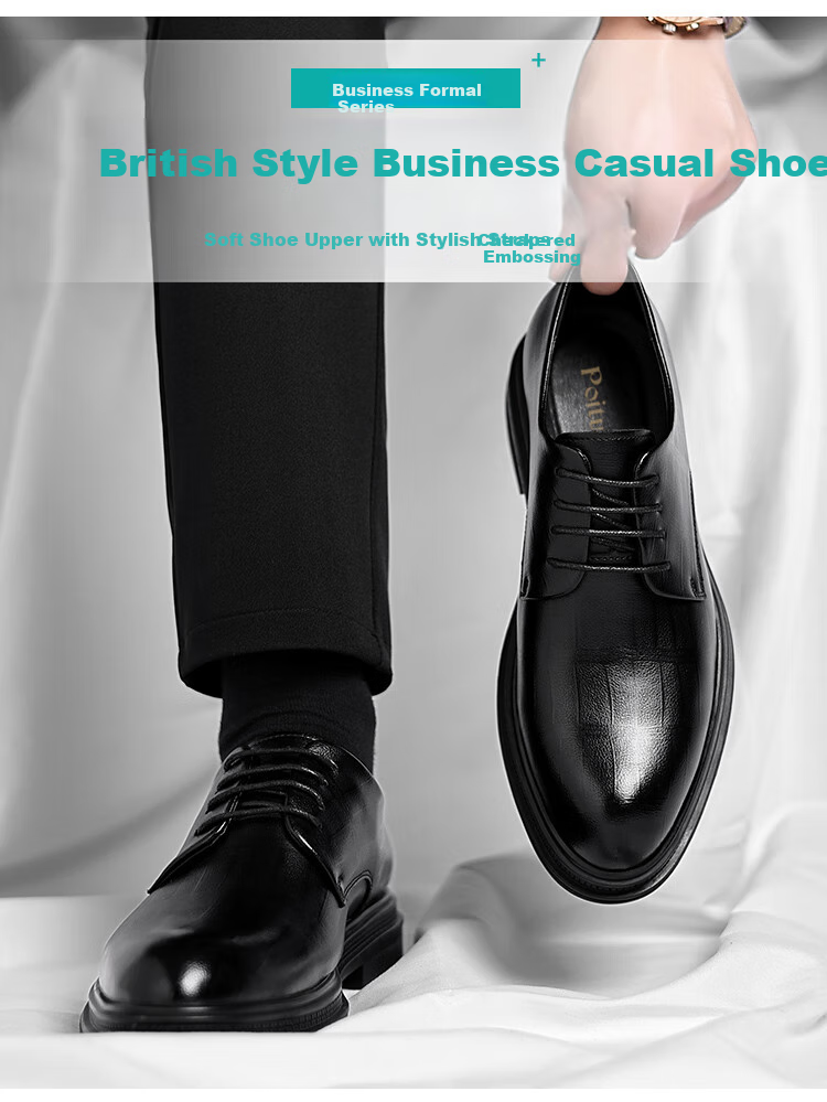 Poitulas Men's Lace-Up Business Casual Formal Shoes, British Derby Wear-Resistant Wedding Shoes for Men, 9116 Black, Size 43 2