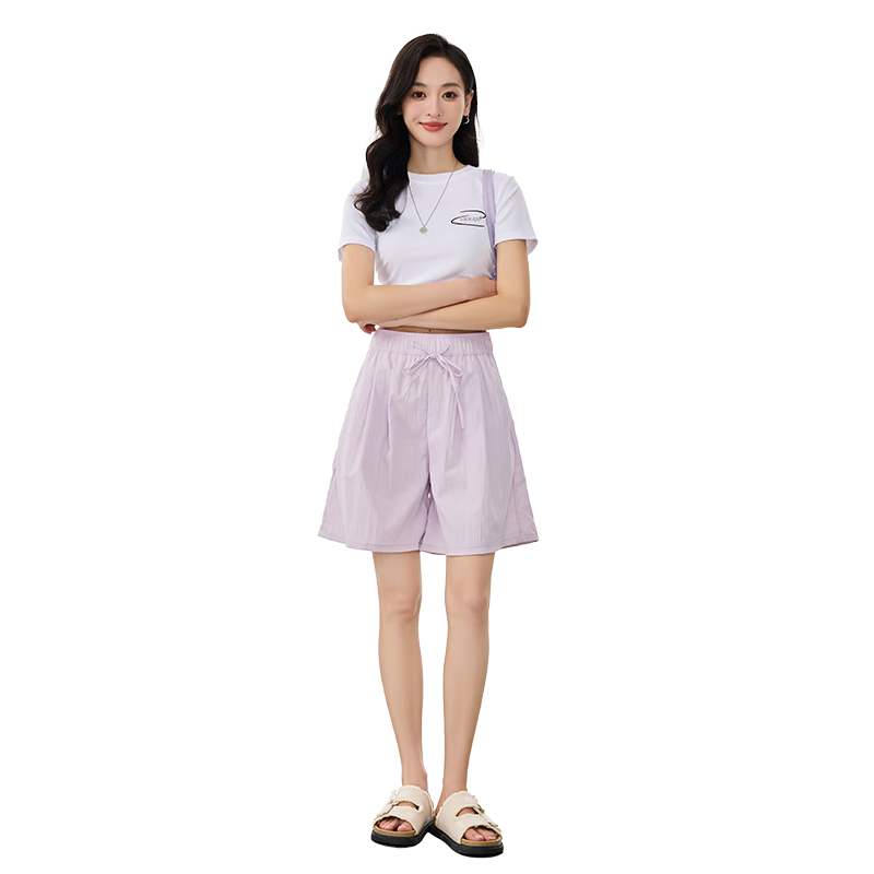 BOPRUIEY Women's Shorts, Summer Loose Wide-Leg Casual Ice Silk Thin Slimming Textured Lazy Sports Knee-Length Shorts