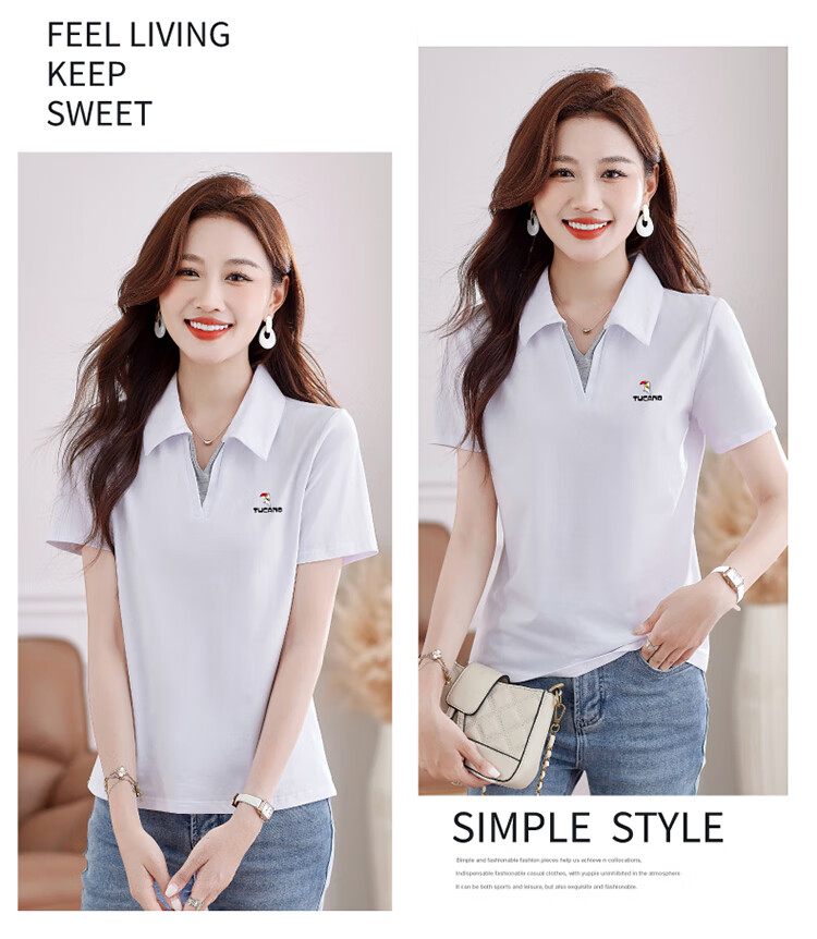 TUCANO Women's Short Sleeve T-Shirt Summer New V-Neck Polo Shirt Pure Cotton Slim Fit Sports Casual Top Purple Red M 10