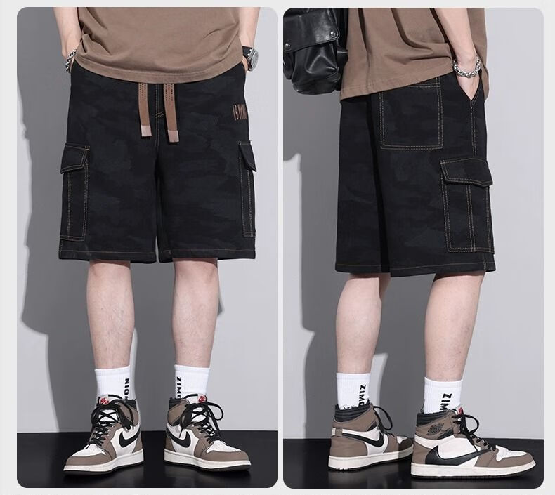 Mianzhi Men's Shorts, Summer Ice-Cool Workwear Five-Point Straight Pants, Loose Breathable Casual Trousers for Men, Brown Camouflage, 4XL 10