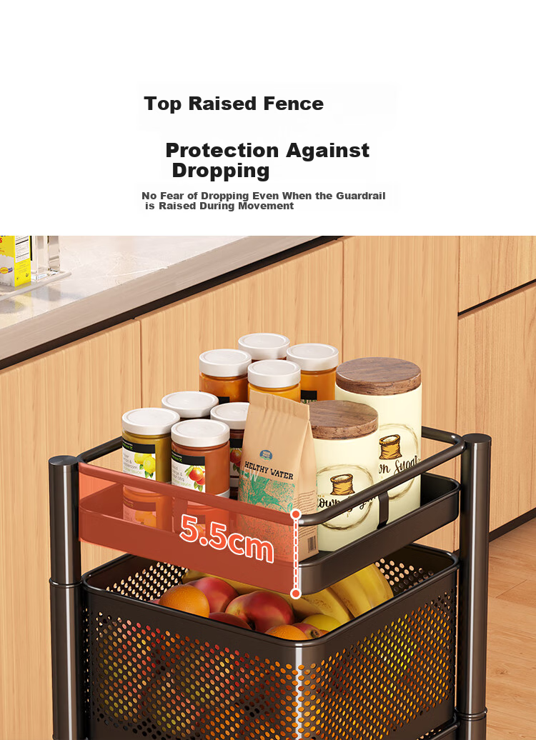 QIAONAMEI Kitchen Storage Rack, Floor-Standing Vegetable Stand, Rotatable Shelf, Multifunctional Storage Rack, 1118-6 5