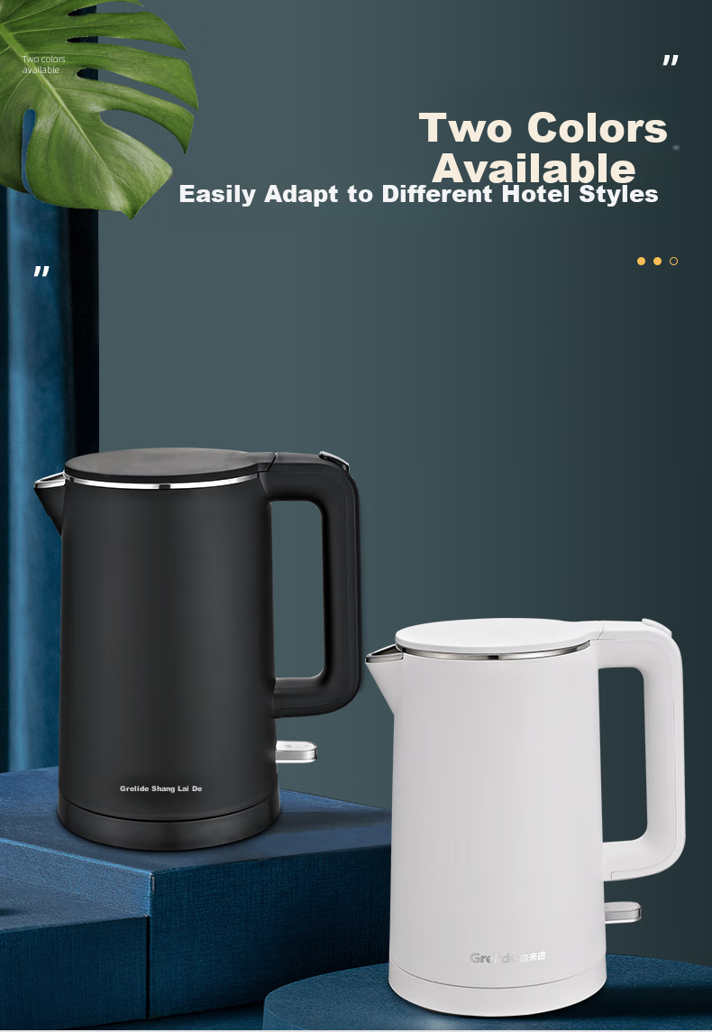 Grelide Electric Kettle, 1000W Low Power, for Student Dormitory, 1L Capacity, Double-Layer Anti-Scalding Design, Hotel-Grade 304 Stainless Steel Seamless Inner Pot, Hot Water Kettle HD1010 3