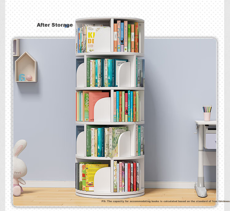 Anerya Rotating Floor Bookshelf, 360-Degree Bookcase, Picture Book Rack, Student Storage Shelf, Upgraded Version, 5-Tier, White 7