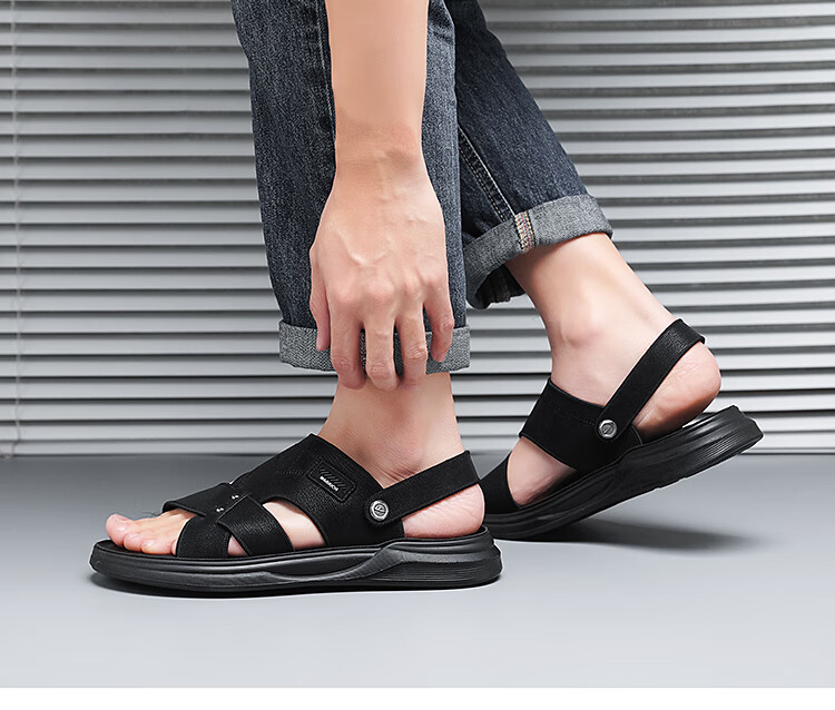 Warrior Sandals, Men's Shoes, Summer Outdoor Slippers, Wear-Resistant Sports Beach Shoes, WSL(WZ)-1383, Black, Size 41 1