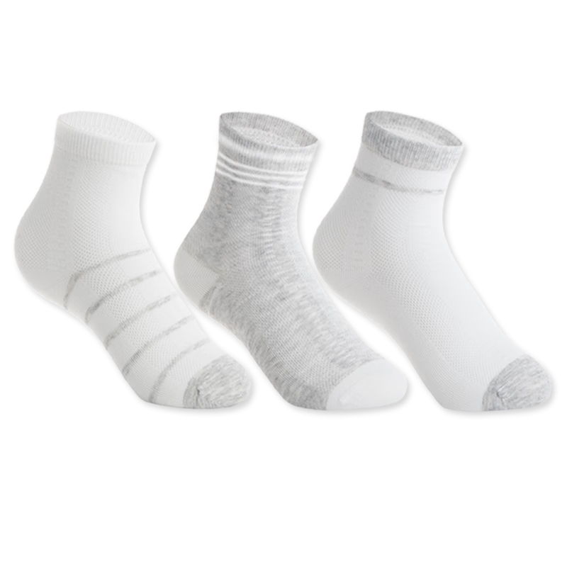 Aimer Kids Summer Antibacterial Moisture-Wicking Deodorizing Short Socks 3-Pack Gray White Gray for Ages 10+ Foot Length 22-24cm