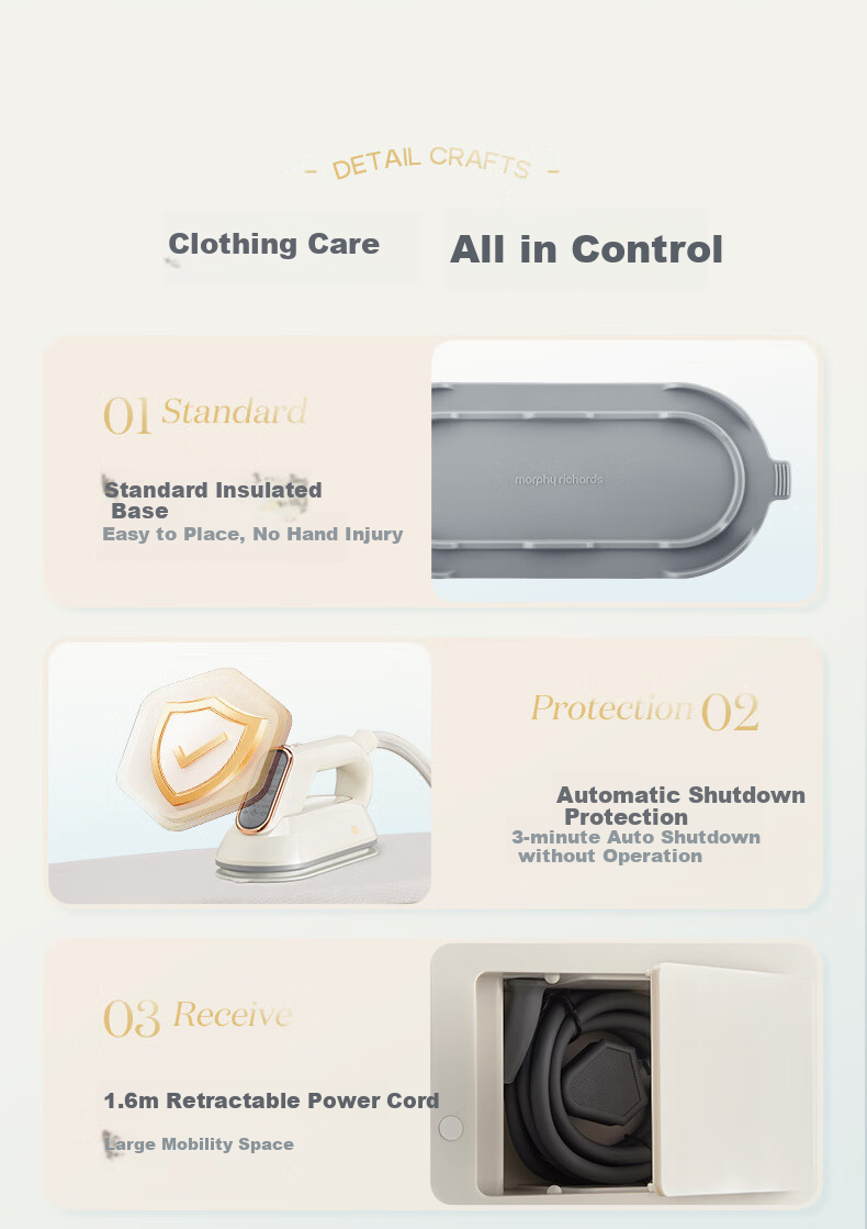 Morphyrichards Three-Fold Folding Iron Stand Garment Steamer Home Handheld Ironing Machine Steam Electric Iron Sterilization Dust Mite Removal Folding Storage Pulse Pressure Boosting Steam Ironing Table MR2035 21