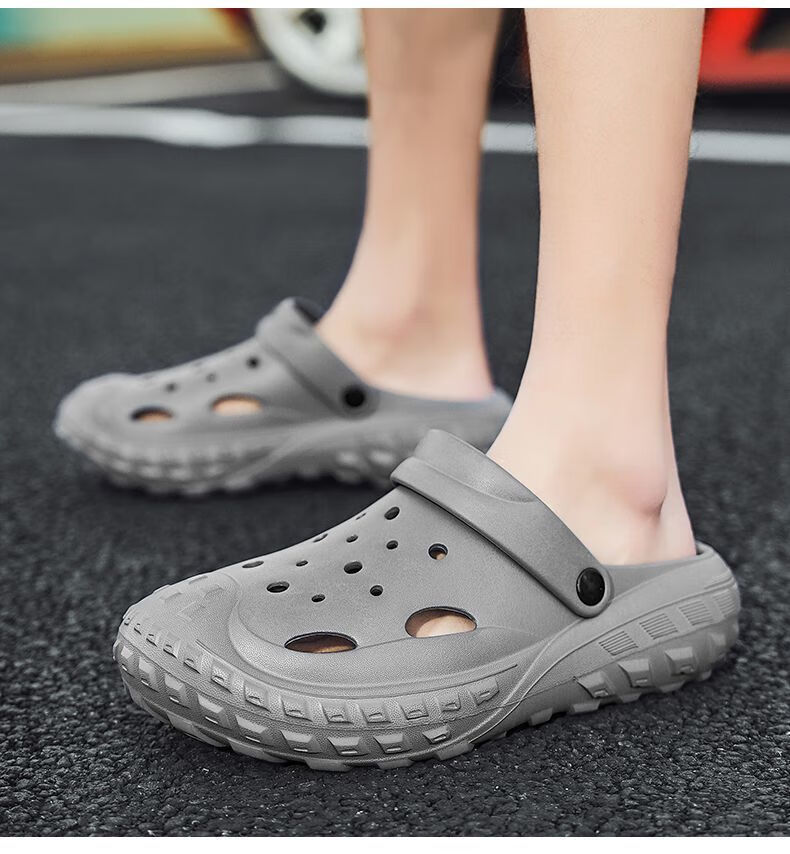 RENBEN Perforated Shoes, Unisex Sandals, Casual Dual-Use Beach Shoes, Closed-Toe Slippers, Indoor And Outdoor Non-Slip, 899 Green, Size 36-37 8