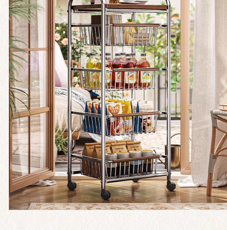 Shunyou Vintage Small Cart, Living Room Snack Storage Rack, Floor-Standing Mobile Kitchen Fruit And Vegetable Storage, Multifunctional SY-644 18
