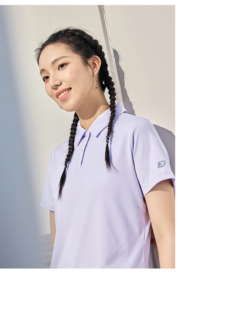 XTEP Women's Quick-Dry Short Sleeve Polo Shirt Summer Training Badminton Yoga Sports Top with Set-In Shoulder and Turn-Down Collar 18