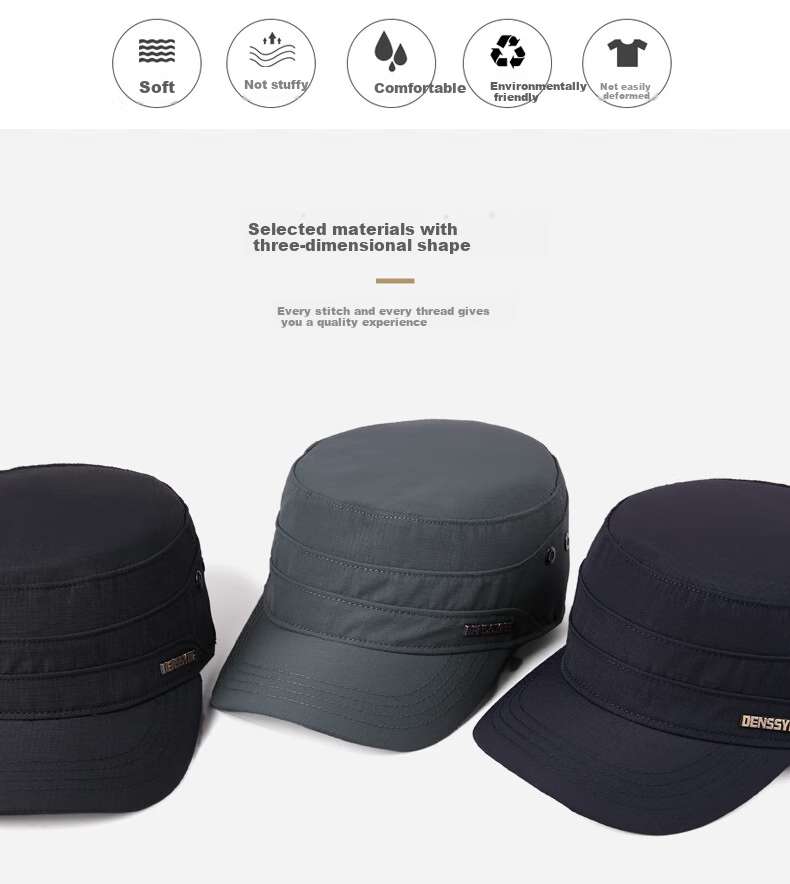 Denssyne Spring And Autumn Short Brim Quick-Dry Flat Top Hat for Middle-Aged And Elderly, Outdoor Casual Sun Protection Baseball Cap, All-Season Dad Hat 2