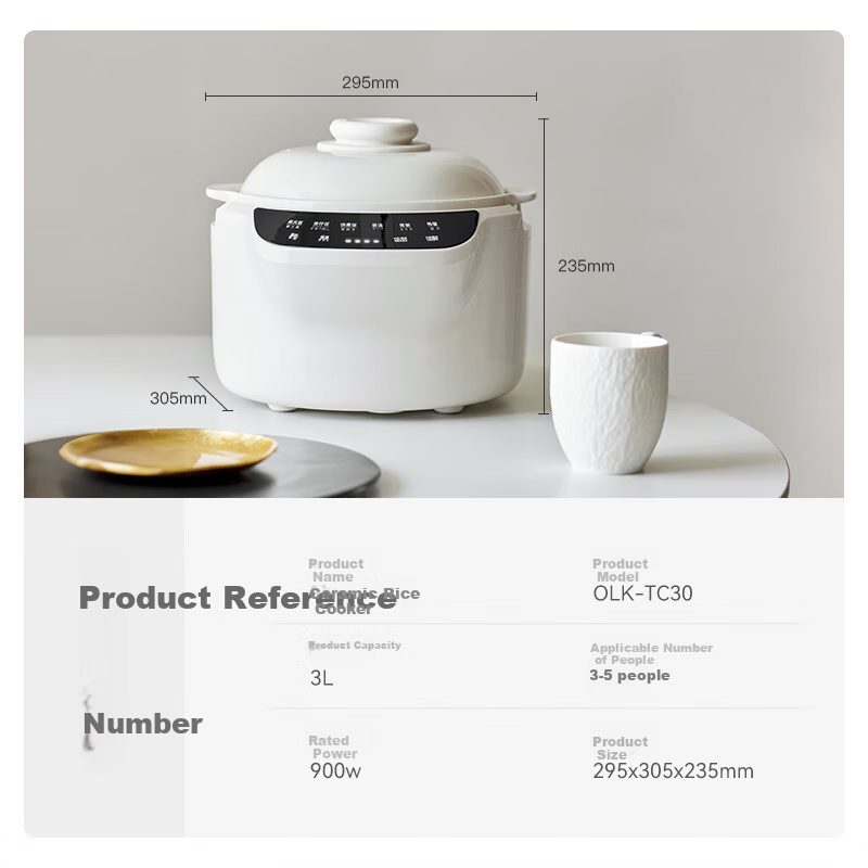 Olayks Ceramic Inner Pot Rice Cooker for 2-5 People, True Earthen Pot, No Coating, Smart Firewood Rice Cooker for Home Use, Claypot Rice Cooker, Soup Pot with Anti-Overflow Design, No Coating, 3L Capacity