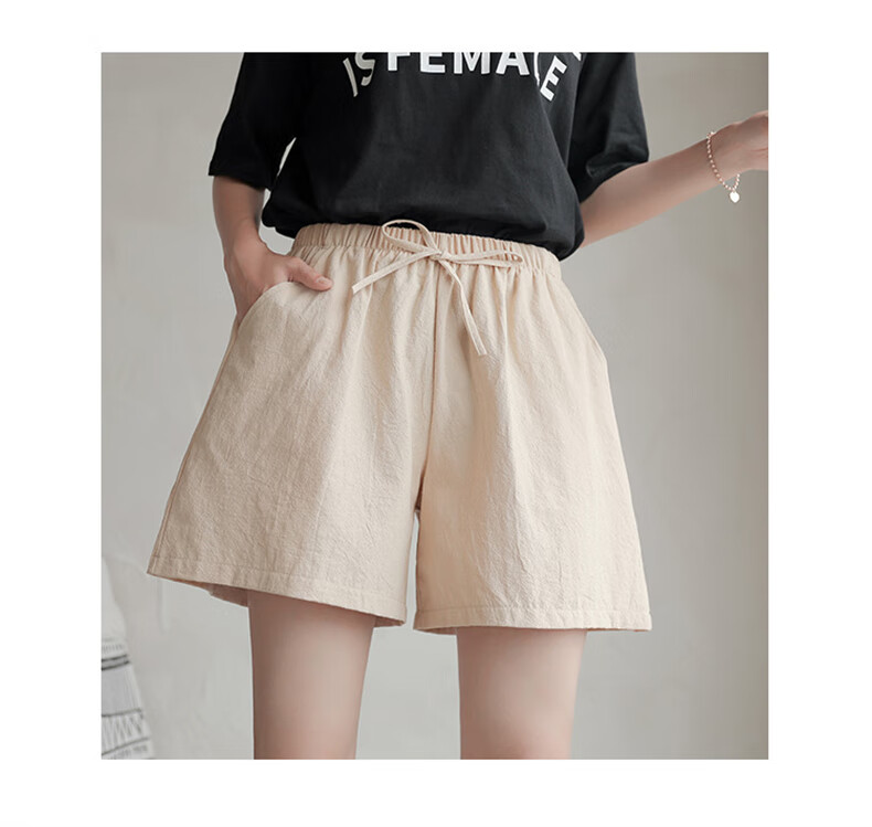 LangSha Cotton And Linen Shorts for Women, Summer A-Line Style, Plus Size, Sports Shorts, Versatile High-Waist Loose Casual Wide-Leg Hot Pants 12