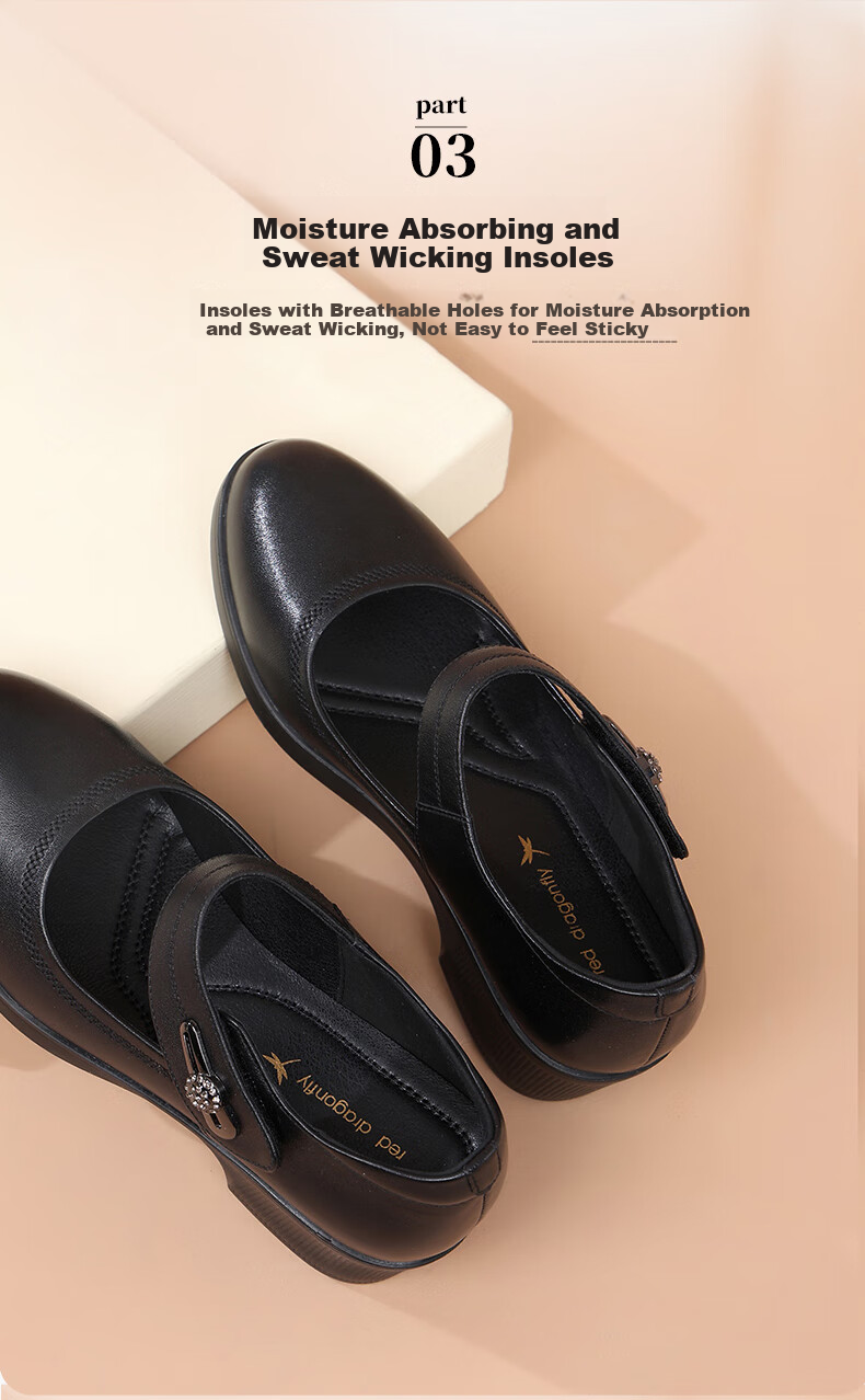 RED DRAGONFLY Mary Jane Shoes Women's Wedge Soft Leather Flats Casual Shoes for Women WTB142221 Black 35 7