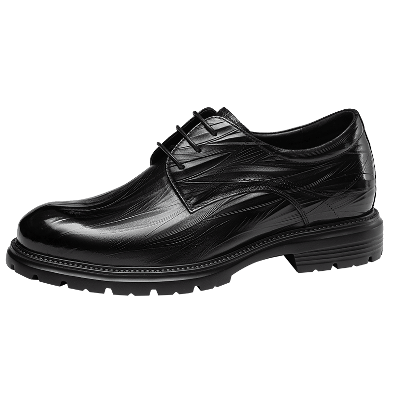 Aokang Men's Shoes, Spring 2025 Business Formal Leather Shoes, Wedding Groom's Height-Increasing Lace-Up Leather Shoes, Black, Size 41