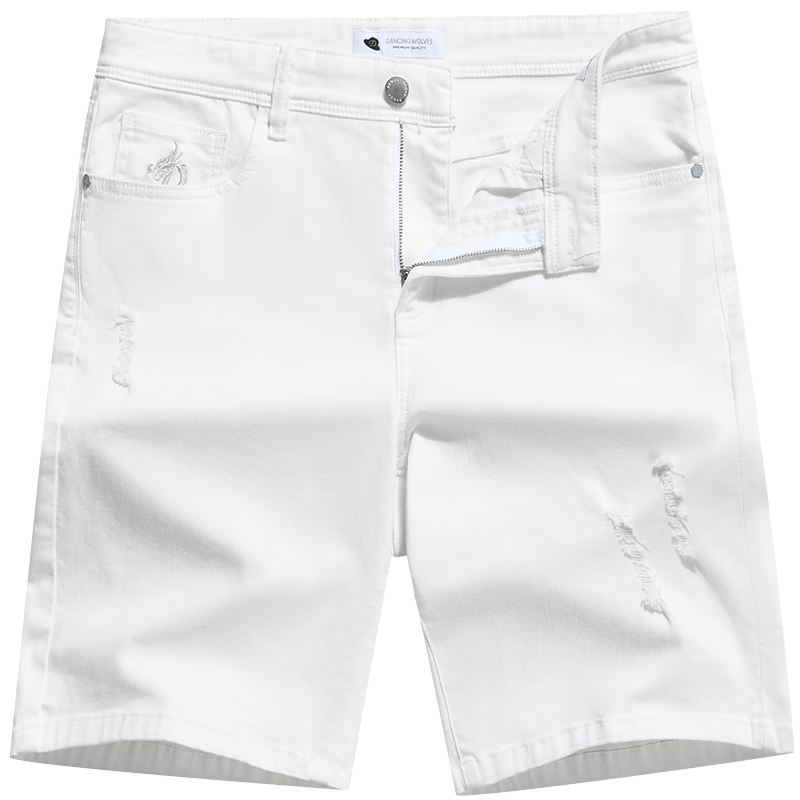 Dance with Wolves [Xinjiang Long Staple Cotton] Summer Vintage Washed Ripped Versatile Denim Shorts for Men 803 Off-White 36