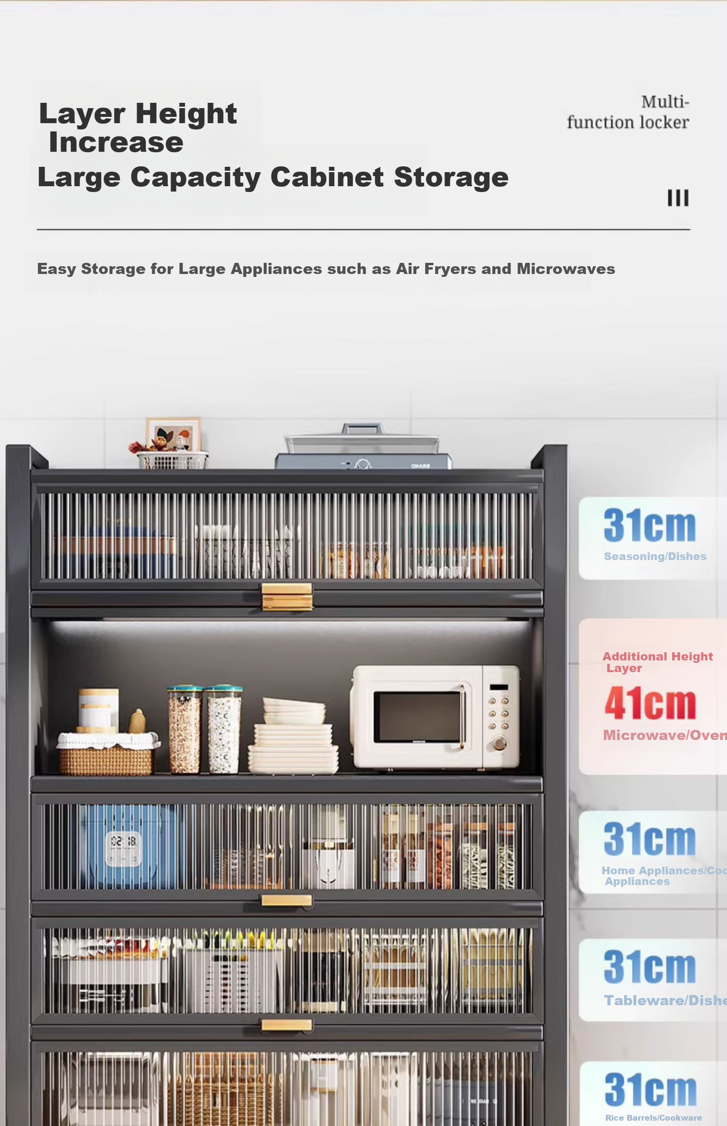TANGJI Kitchen Storage Rack, Floor-Standing Sideboard, Multi-Layer Storage Cabinet, Organizer Cabinet, Dish Cabinet, Cupboard, 80*42*183 9