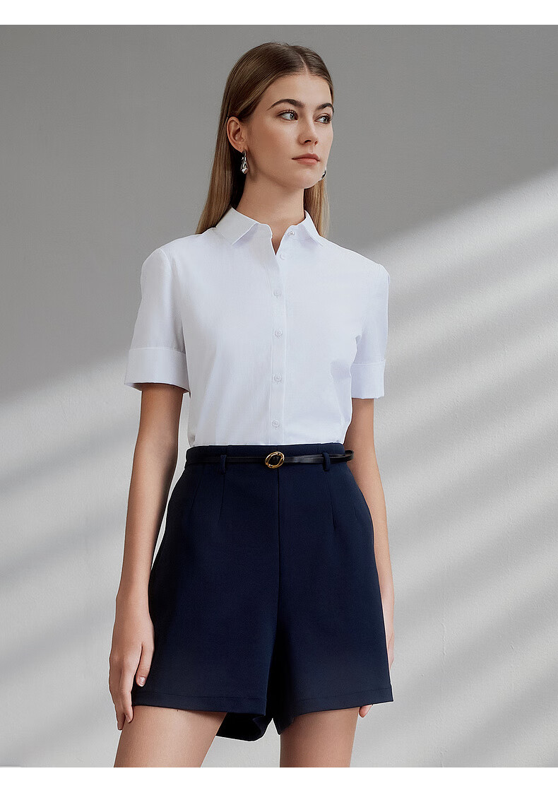 G2000 Cotton Skin-Friendly/mall Matching Spring And Summer Business Commute Women's Short-Sleeve Shirt, Ice Blue, Size 34 6