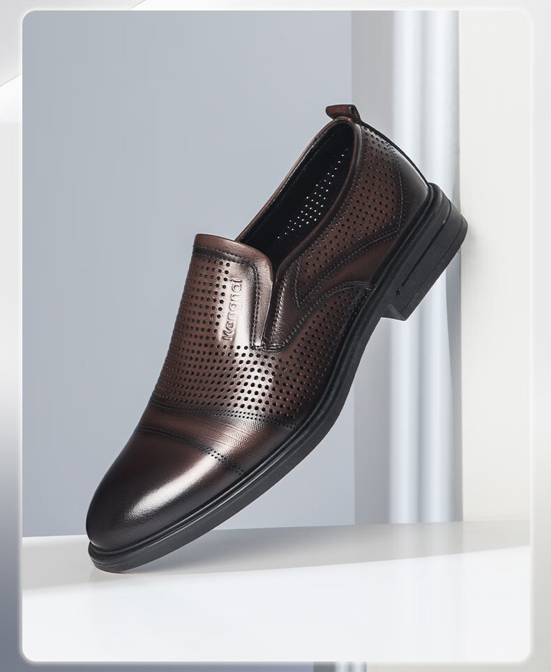 Connai Men's Summer Hollowed Out Perforated Breathable Business Casual Leather Dress Shoes Black Size 38 9