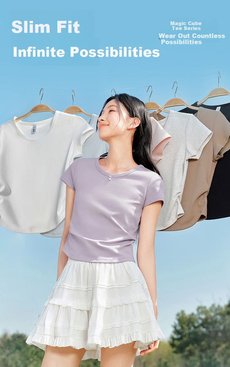 Semir Short-Sleeve T-Shirt for Women, Fitted Round Neck Inner Wear, Summer Cool Waist-Cinching V-Neck Top, Hot Girl Style 109326100003 1