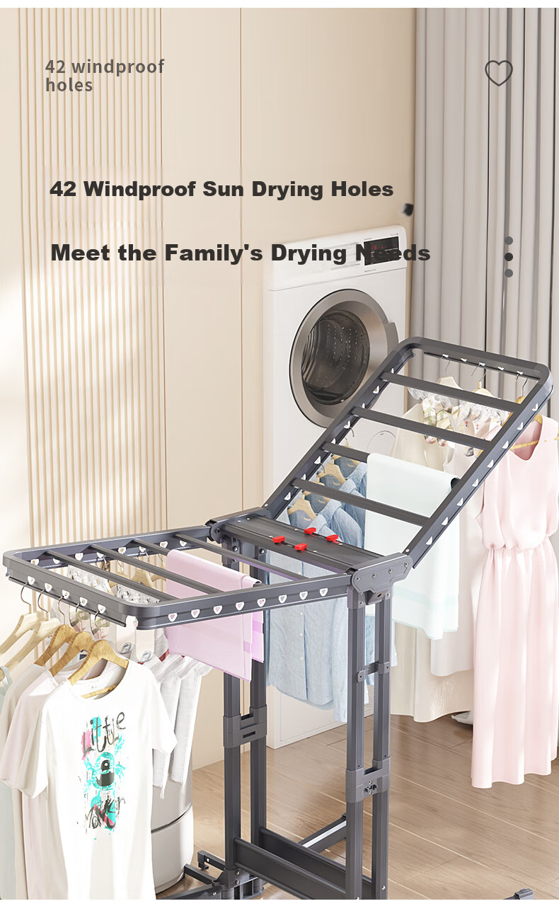 HKG Aluminum Alloy Wing-Shaped Folding Clothes Drying Rack with Adjustable Height for Balcony, Laundry Room, Indoor And Outdoor Use, Thickened And Reinforced 3